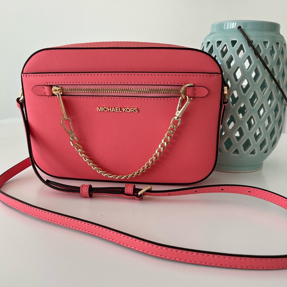 Michael Kors Jet Set Large East West Zip Chain Crossbody Grapefruit